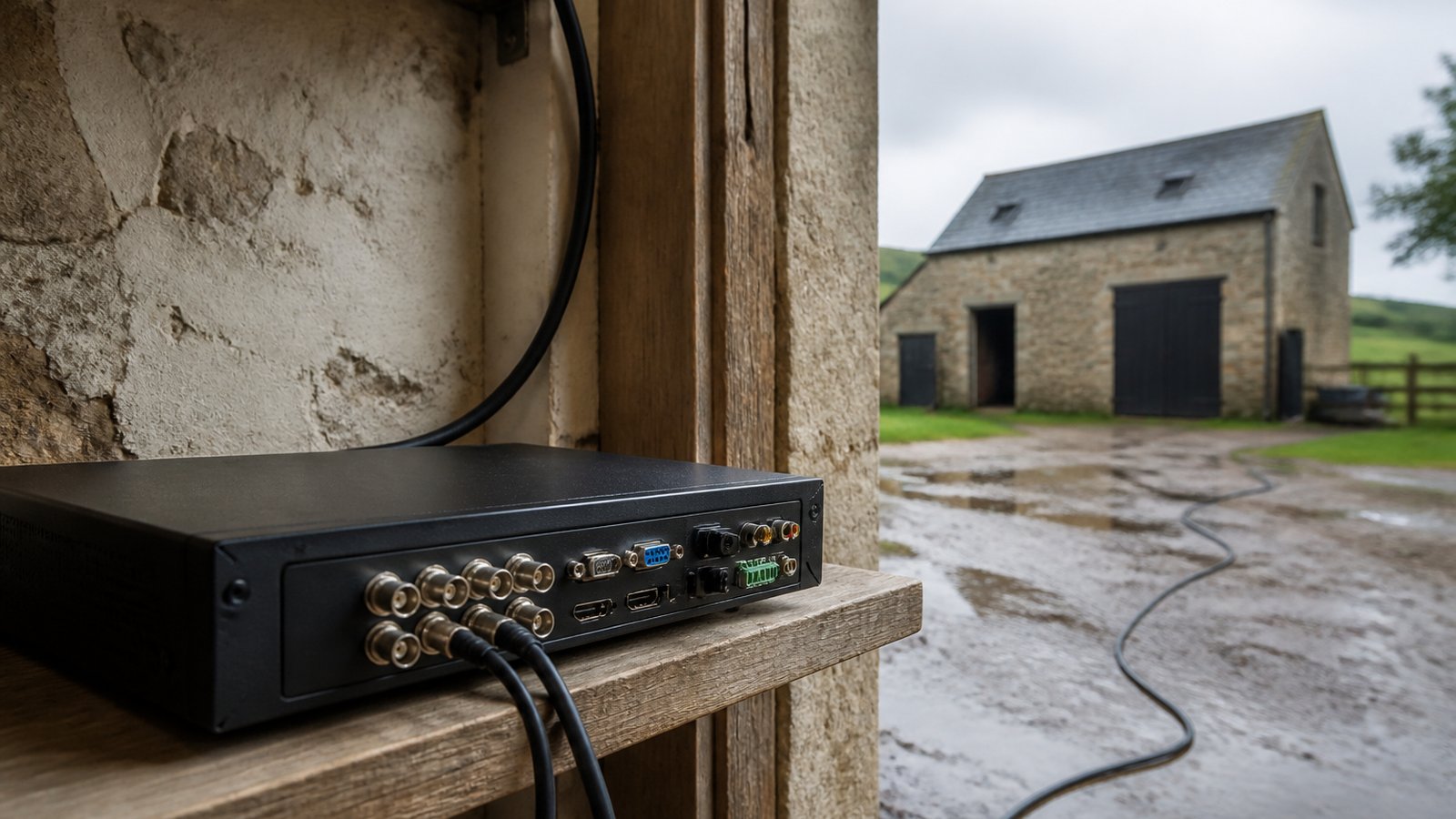 UK lifestyle photo for wired security cameras for rural property uk